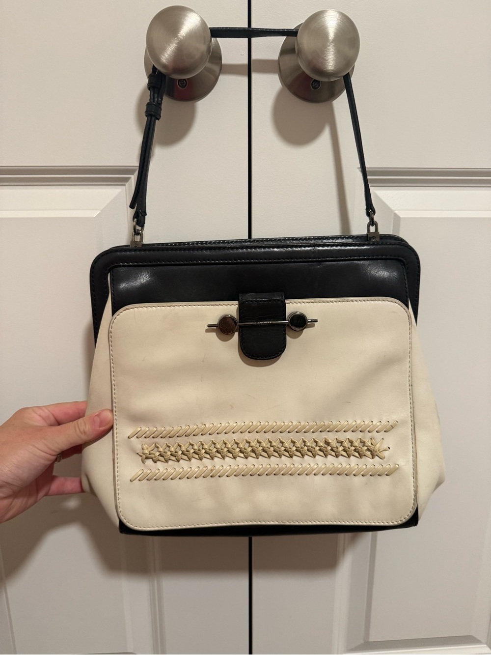 Jason Wu Colorblock Leather Shoulder Bag — Black & Cream